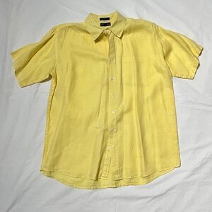 Vintage Grant Thomas Buttercup Yellow Linen Men's Shirt, Size Large